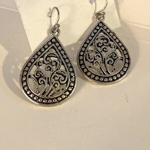 Silver Intricate Tear Drop Earrings